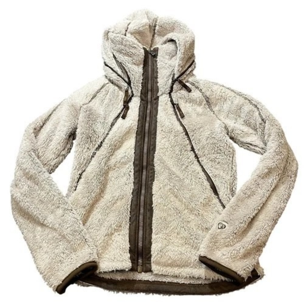 Kuhl Flight Jacket Deep Pile Fleece Sherpa Full Zip Hood Pockets Stone Women's S - Picture 6 of 6